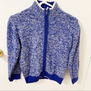 🎁 Gymboree kids boys zip blue and cream marled cardigan sweater medium 7-8